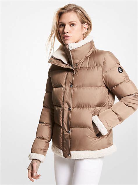 michael kors faux shearling trim &|Faux Shearling Trim Quilted Puffer Jacket .